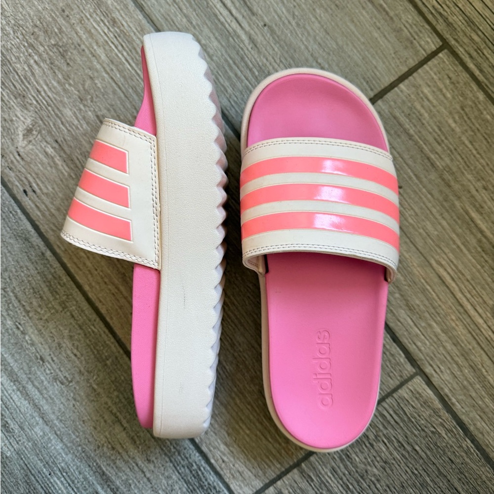 Women’s Adidas adilette platform Pink and Cream Slide Sandals
